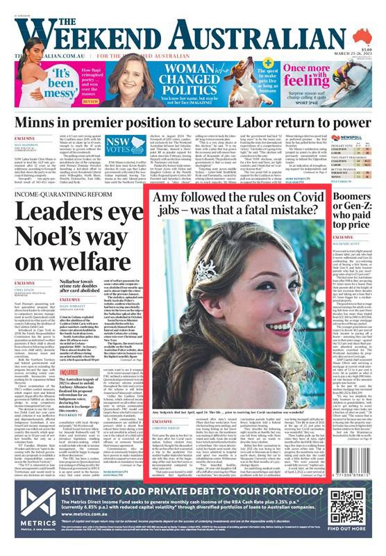 On the front page of a mainstream Australian newspaper this weekend.